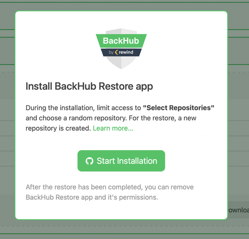 backhub restore app installation page