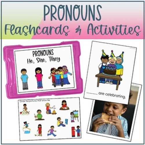 Preview of Personal Pronouns Speech Therapy Activities They He She Pronouns Flashcards