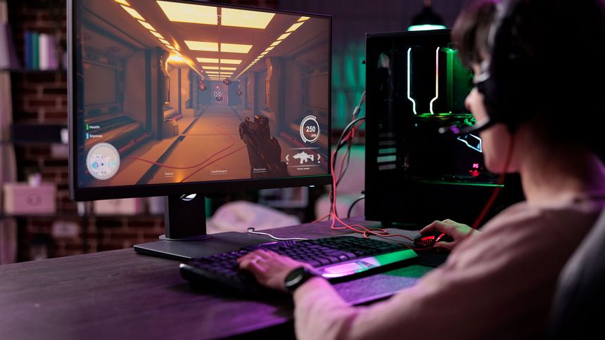 A person wearing a futuristic virtual reality headset