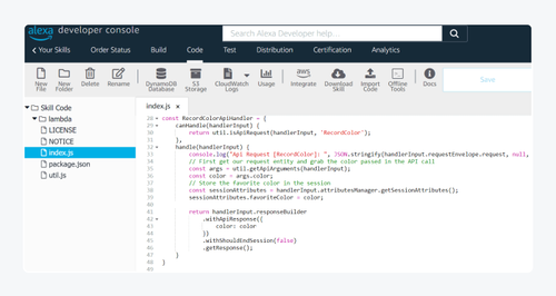 Alexa 的框架中的 JavaScript 示例