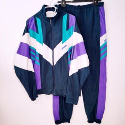 Vintage Adidas Tracksuit Set Windbreaker Track Jacket Pants Sweatpants Size M Retro Style 90s y2k Oldschool Streetwear Navy Blue
