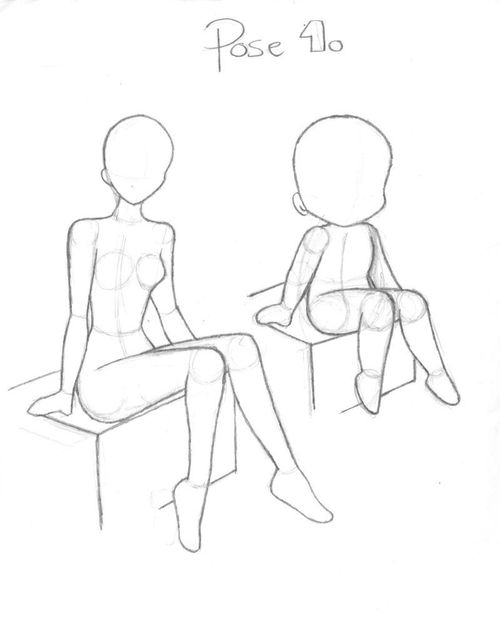 a drawing of two women sitting on chairs with the words pose 4 0 above them