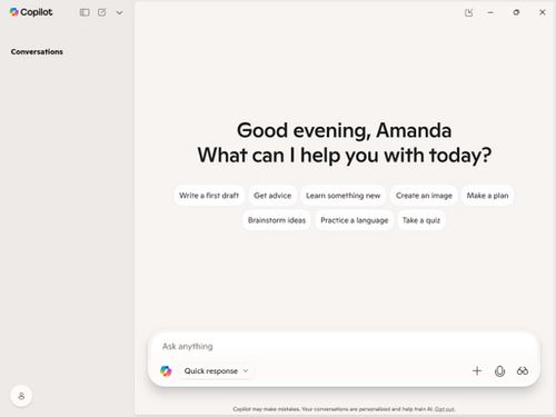 Microsoft Copilot running on Windows 11. Design used in 2025.
