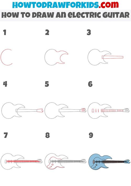 how to draw an electric guitar in 3 easy steps step by step instructions for kids