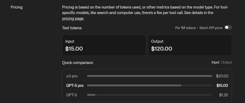 OpenAI 平台的 GPT-5 Pro 定价详情