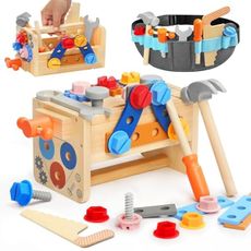 Myfolrena Kids Tool Set With Belt - Wooden Pretend Play Tools for Toddlers Ages 2-5 - Learning Stem Montessori Toys