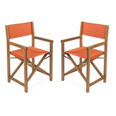 JONATHAN Y DRC1000C-SET2 Cukor Classic Vintage Outdoor Acacia Wood Folding Director Chair with Canvas Seat Classic, Vintage, Mid-Century, Modern, Traditional, Coastal, Orange/Teak Brown (Set of 2)