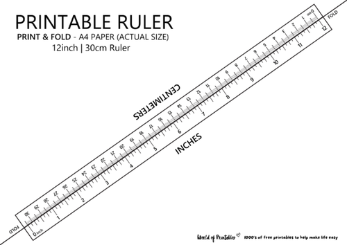 Printable Ruler Inches 12 inches and 30 centimeters - A4