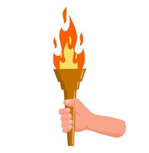 Torch with fire and flame. Greek Symbol of sports competitions. The concept of light and knowledge. Flat cartoon illustration vector