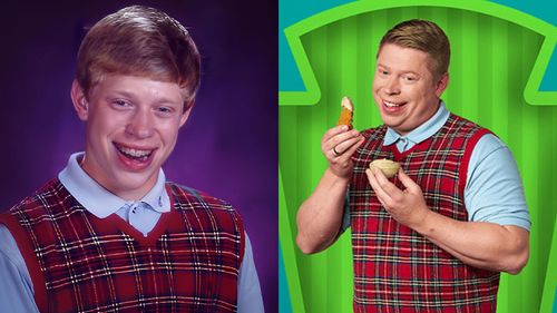 Kyle Craven, aka Bad Luck Brian, where are they now, depicting the old meme image next to a more recent photo of him.