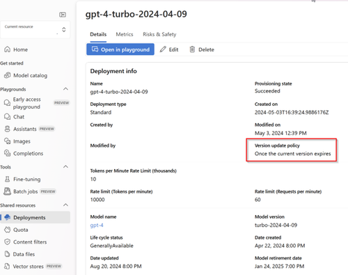 模型部署属性 UI 的屏幕截图。