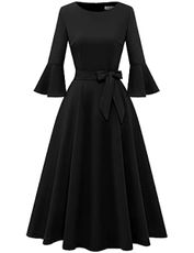 Black Modest Dresses for Women 3/4 Sleeve Vintage Dresses for Women Party Formal Fall Wedding Guest Dress Modest Church Dress Black L