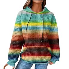 Ceboyel Womens Waffle Knit Hooded Sweatshirts Trendy Hoodies Sweater Long Sleeve Pullover Tops Teen Girls Cute Winter Outfits Trendy Hoodies for Teens Green M