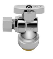 (1) EZ-FLUID 1/2" Copper Push-Fit (5/8" OD) x 3/8"OD Outlet, sharkbite-type Angle Stop Valve 1/4 Turn Water Shut Off Metal Handle For Copper & PEX Pipes Plumbing,Bathroom,Kitchen,Laundry Sink