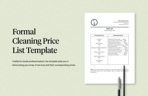 Formal Cleaning Price List Template in Word, PDF, Google Docs - Download | Template.net