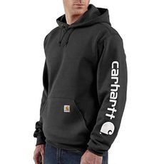 Carhartt Men's Loose Fit Midweight Logo Sleeve Graphic Hooded Sweatshirt Big and Black X-Large Tall