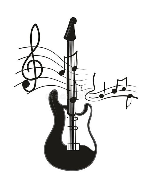Electric guitar Drawing with notes. Electric guitar drawing notes vectors