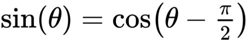 {\textstyle \sin(\theta )=\cos \left(\theta -{\frac {\pi }{2}}\right)}