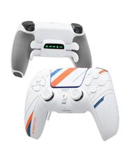 CHARM FOCUS Modified PS5 Controller with 4 Remappable Back Paddles, TMR Magnetic Anti-Drift Joysticks, 2100mAh Battery for 11H Wireless Play, Ergonomic Soft Rubber Grips for PS5 & PC Gaming, White