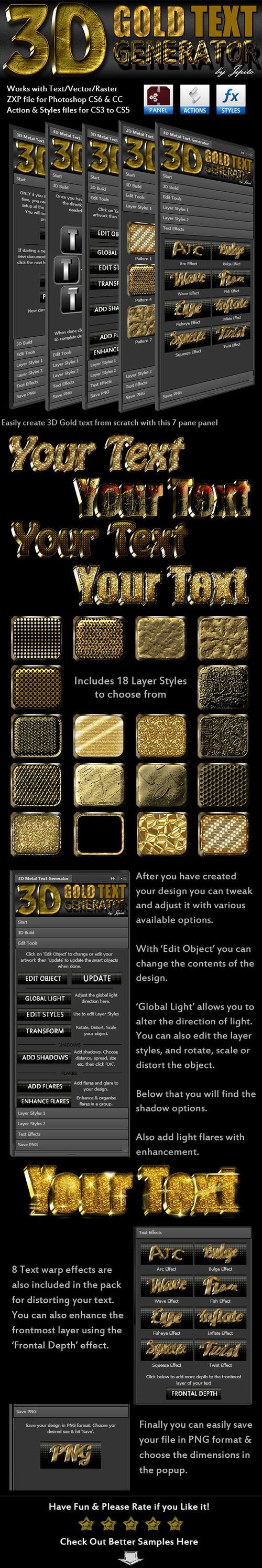 3D Gold Text Generator Panel - Text Effects Actions