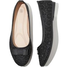 Shupua Black Women's Lace Ballet Flats, Comfortable & Breathable, Size 9, Medium Width, Round Toe, Floral Mesh, Perfect for Wedding, Office, Casual Wear