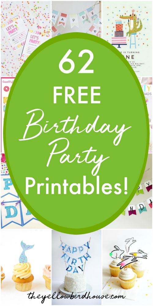 62 FREE birthday party printables for kid's birthdays. Cute and clever birthday party ideas. Free birthday party invitations. Free happy birthday banners. Printable cupcake toppers and photo props. Loads of free party pack printables. Plan the perfect kid's party with 62 of the best free birthday printables and ideas.
