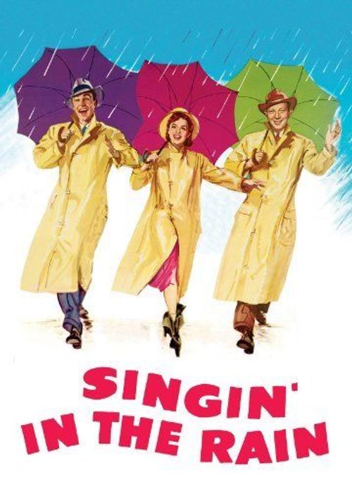 the movie singin'in the rain features three people with umbrellas over their heads