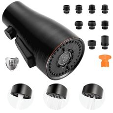 Metal Kitchen Faucet Head Replacement: 3-Function Pull Down Spray Nozzle with 9 Adapters, Sink Sprayer Replacement Compatible with Moen, Delta, Kohler, American Standard Faucets, Oil Rubbed Bronze