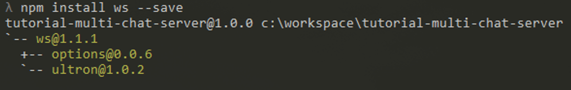 Output of npm install ws