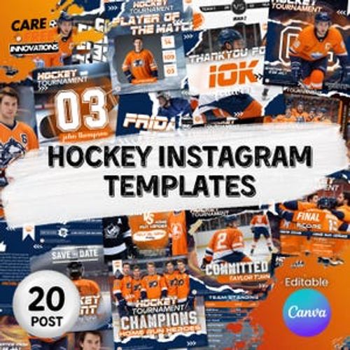 Hockey Instagram Post Template Bundle, 20 Canva Hockey Templates, Hockey Social Media Flyer, Hockey Team, Hockey Schedule, Editable In Canva