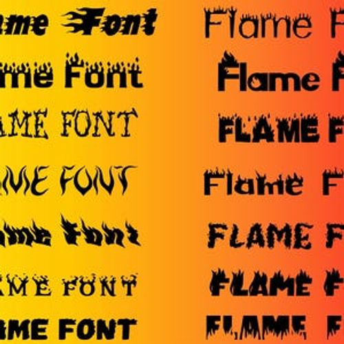 May include: A collection of 12 different font styles that feature a flame design. The text "Flame Font" is displayed in each style.