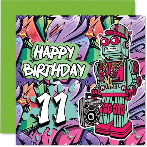 11th Birthday Cards for Boys - Wicked Graffiti Robot - Happy Birthday Card for 11 Year Old Boy Godson Brother Grandson Ste...