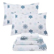 Viviland Christmas Holiday 100% Cotton Sheets Full, Crisp Cooling Percale Snowflake Sheets, Soft Cozy Winter Bedding