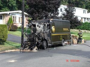 BURNED UPS VAN