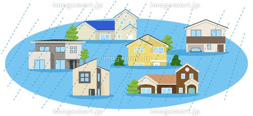 災害　住宅　水害 ゲリラ豪雨,ダメージ,地盤沈下のイラスト素材