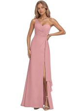 JIALIANG Fall Wedding Guest Dresses Ruffle Bridesmaid Dresses Long Formal Dresses for Wedding Guest US14 Dusty Rose