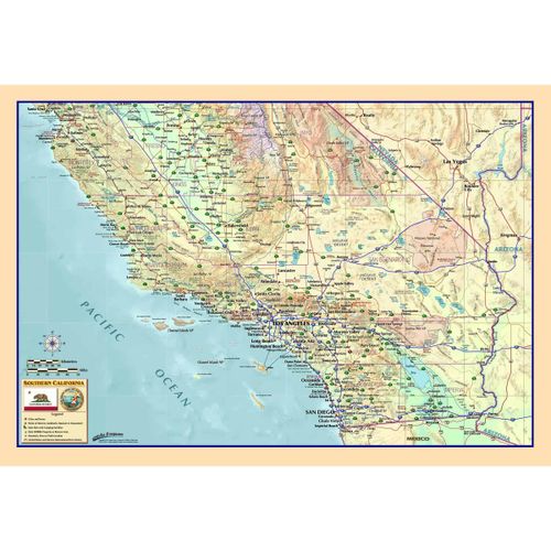 Detailed Southern California road map highlighting highways, cities, and landmarks for travelers and map enthusiasts. Features accurate cartography of Los Angeles, San Diego, and surrounding areas.