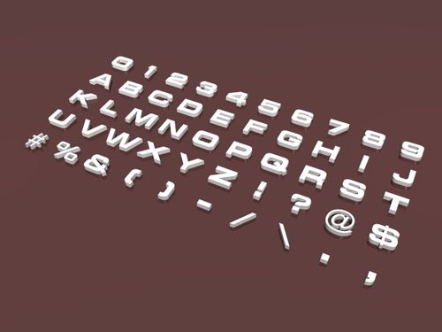 mais letras do alfabeto e personagens em 3 fontes 3d model