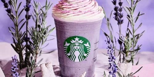lavender and vanilla fraun milkshake with lavender sprigs