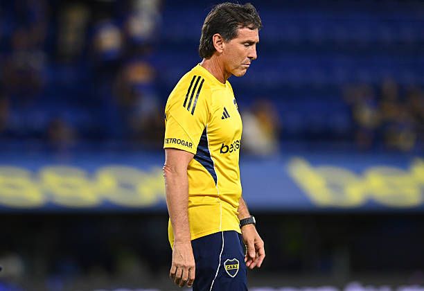 Claudio Ubeda head coach of Boca Juniors leaves the field after a Torneo Apertura 2026 match between Boca Juniors and Racing Club at Estadio Alberto...