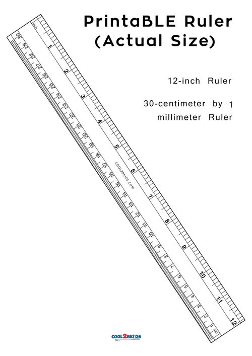 the printable ruler is shown with measurements for each side, and an additional size