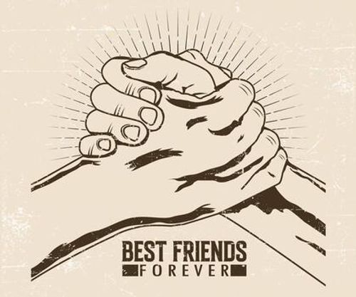 Vector hand drawn friendship day vector design with hands, friends forever greeting card design.