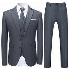 Cloudstyle Mens Stylish 3 Piece Dress Suit Classic Fit Wedding Formal Jacket & Vest & Pants Gray