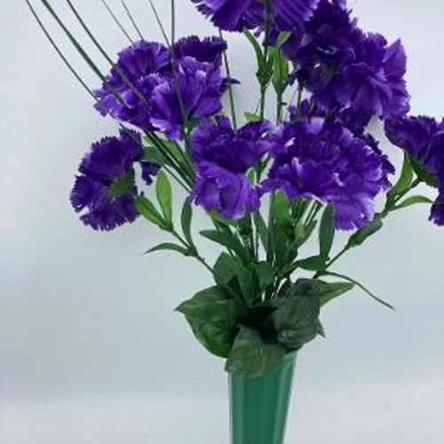 Cemetery Silk Flower Vase  Dark Purple Carnation Bouquet Vase