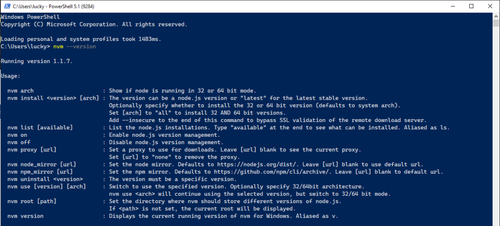 NVM for Windows PowerShell command: nvm --version
