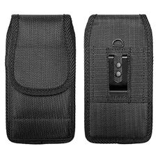 Eaglecell Nylon Cellphone Holster for iPhone 12/13/14/15/16 Pro, Cricket Debut, Samsung Galaxy S22 S23 S24 S25 5G, Vertical Case Canvas Waist Carrying Pouch with Belt Clip/Loops, Black
