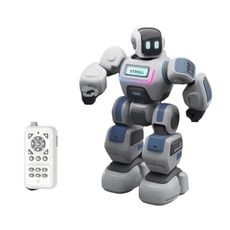 RiskOrb Smart RC Robot 2.0｜21-Key Programmable Remote Control Robots｜7 Color LED Eyes｜3-Stage Dance Spectacle｜Rechargeable Interactive Companion (White-Blue)