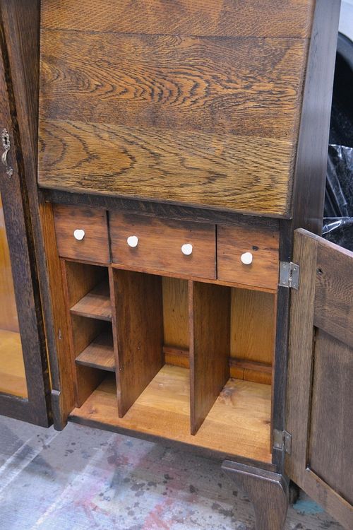 Antique secretary desk, refinished secretary, refinishing antiques, before & after secretary