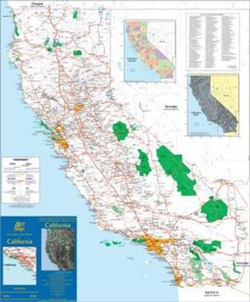 a large map of california with all the roads and major cities on it's sides