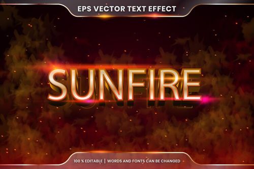 3D Fire Text Effect - Sun & Metal Vector Image